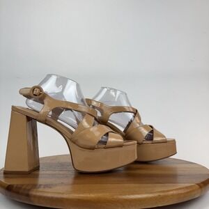 New Womens Larroude‎ Bee Beige Patent Leather Platform Sandals Heels Size 11 M